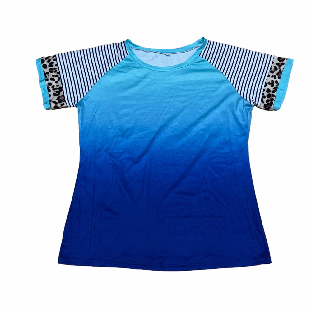Blue Gradient Crew Neck Short Sleeve Tee. Vibrant Ombré Fun Mixed Prints